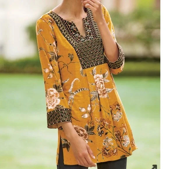 Sundance Mustard Floral Tunic - Etana - Picture 1 of 14